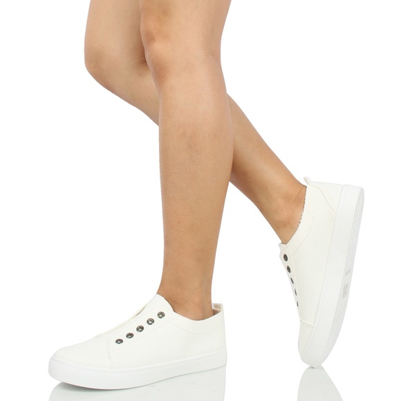 White Canvas Laceless Slip On Sneaker - Picture 5 of 6
